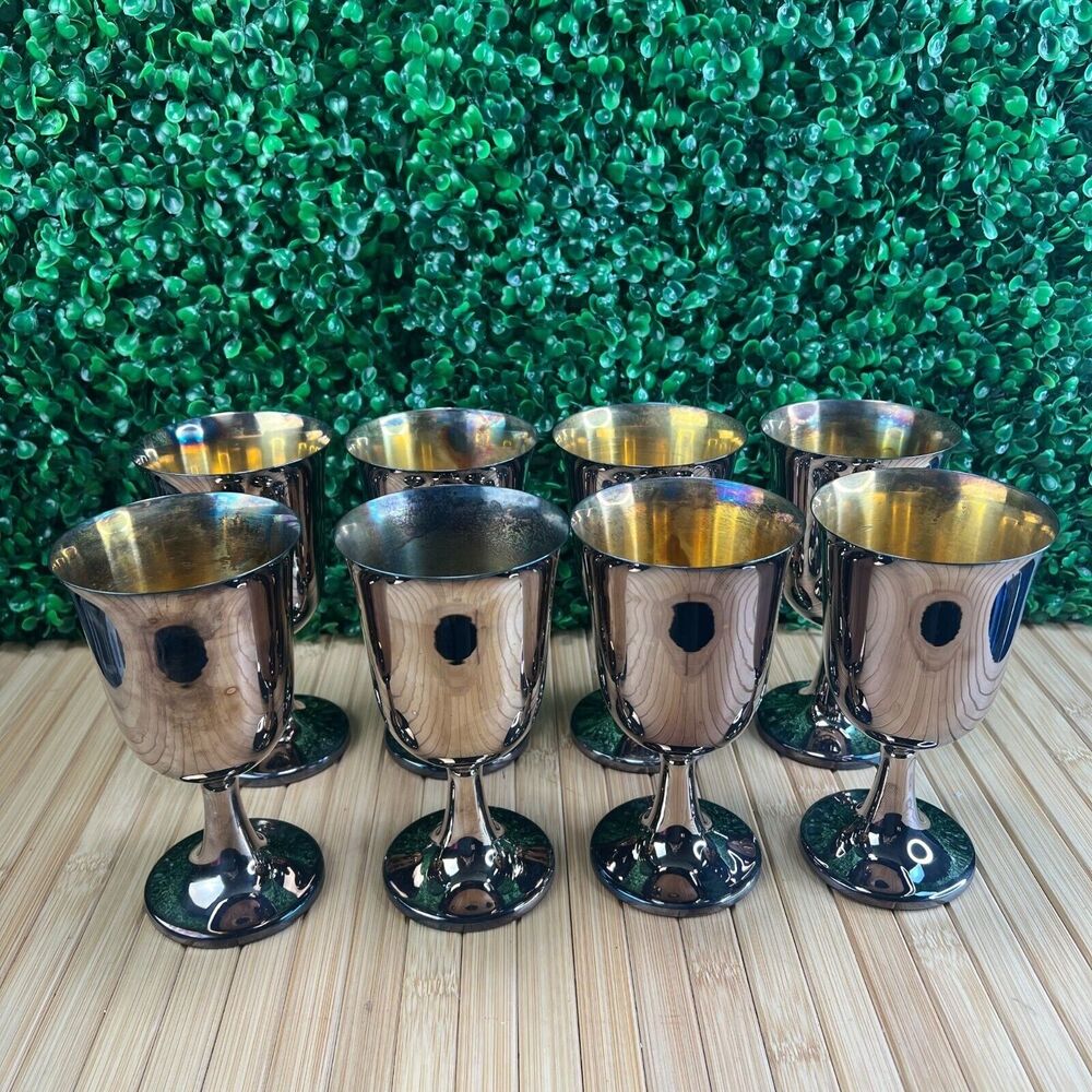 Set of 8 Vintage Sheridan #187 Goblet Silver on Copper Goblets